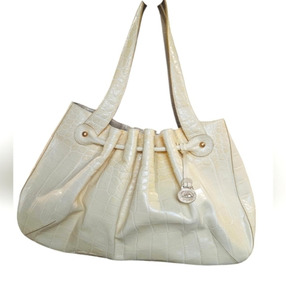 VINTAGE BRAHMIN Elizabeth Grotto Drawstring Shoulder Bag In Pastel Yellow - Picture 1 of 15